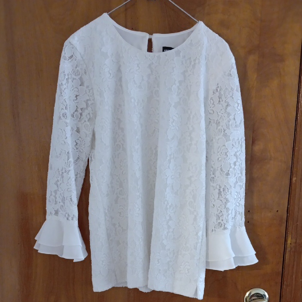 Karl Lagerfeld White Ruffled 3/4 Sleeve Blouse NWOT